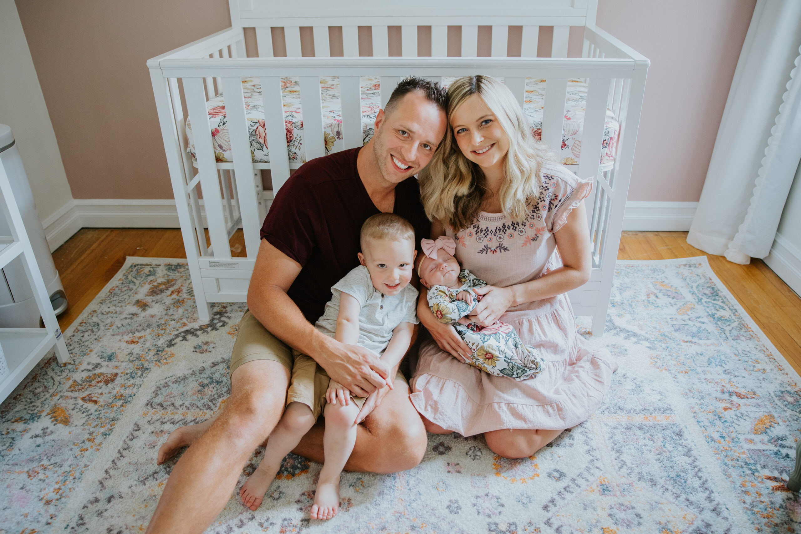 In-home lifestyle newborn girl photos with family, Pittsburgh newborn photographer