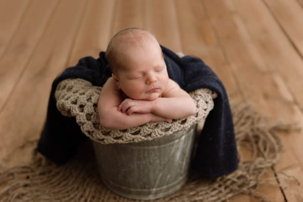 Newborn boy in a bucket | Kelly Adrienne Photography, Pittsburgh newborn photographers
