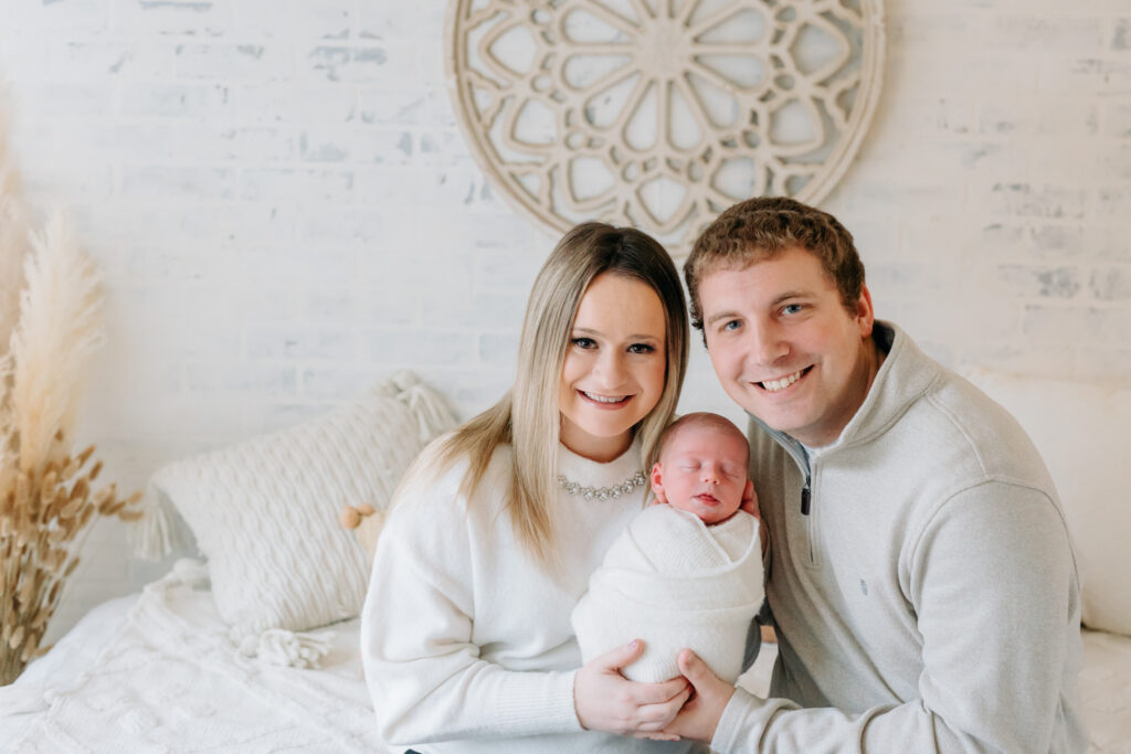 family photos with newborn in neutral white studio | Pittsburgh newborn photos