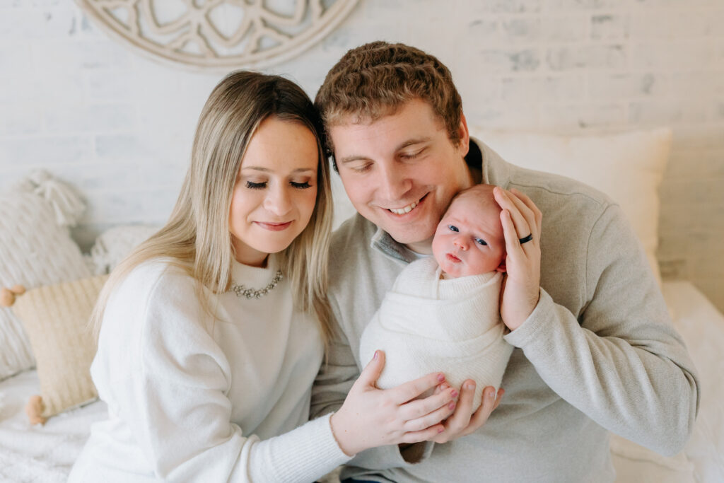 family photos with newborn in neutral white studio | Kelly Adrienne Photography