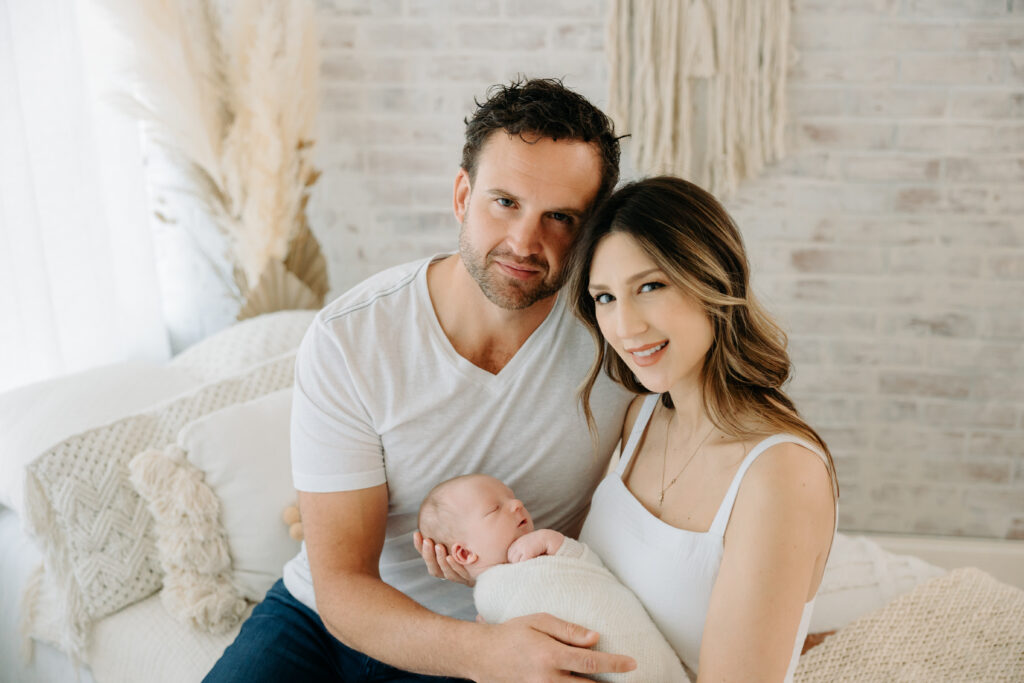 classic neutral family portrait with newborn baby boy in a boho studio | Pittsburgh, PA