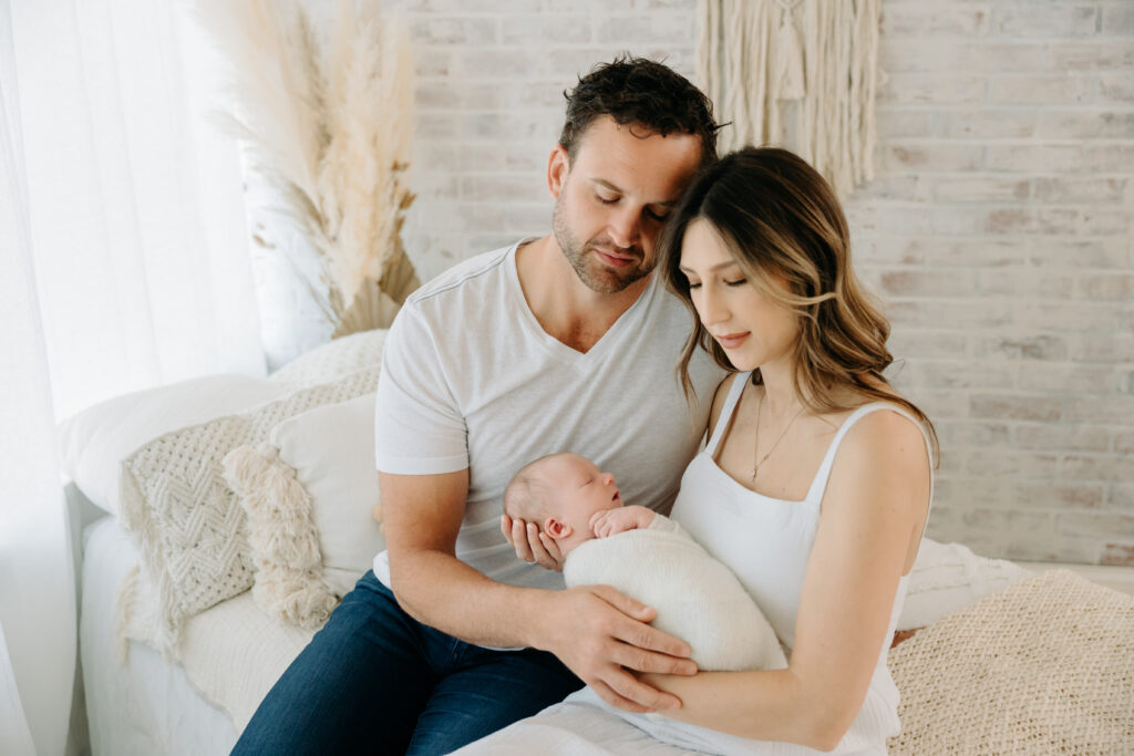 classic neutral family portrait with newborn baby boy in a boho studio | Pittsburgh, PA