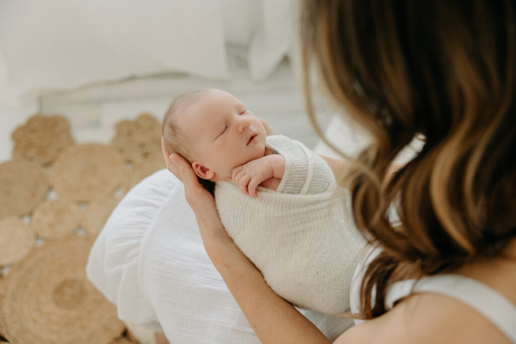 boho white newborn baby boy studio family session | Kelly Adrienne Photography