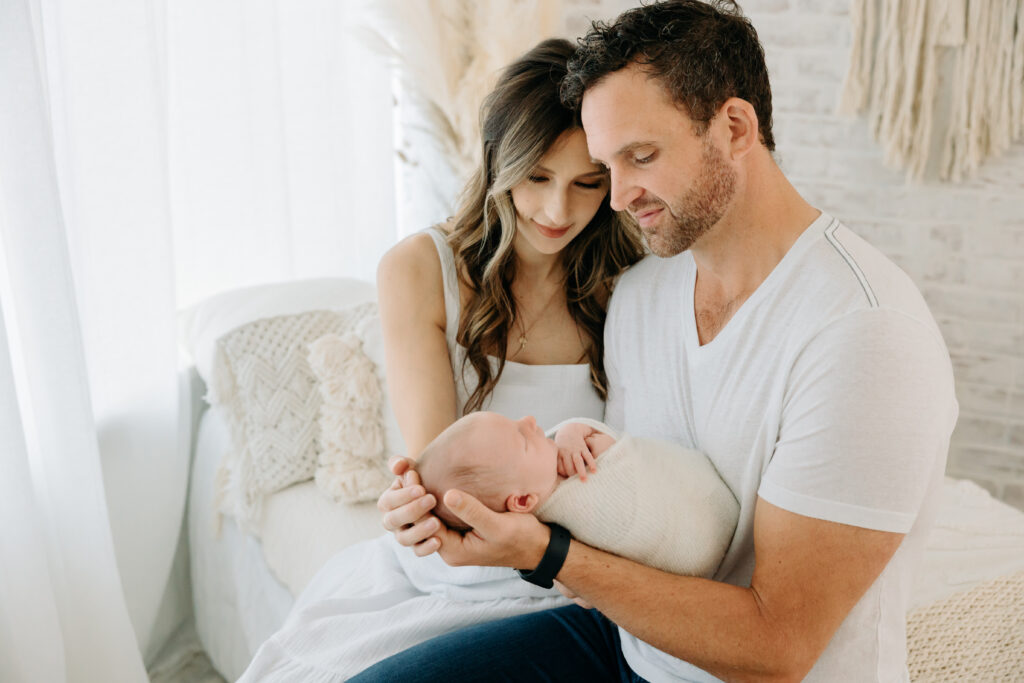 classic neutral family portrait with newborn in a boho studio | Pittsburgh, PA
