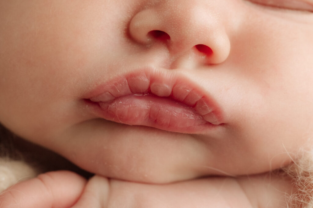 closeup macro shot of newborn lips at Pittsburgh photo studio