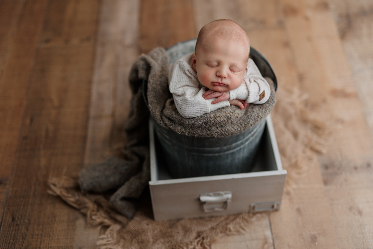 baby boy wrapped in neutrals at Pittsburgh newborn photo shoot