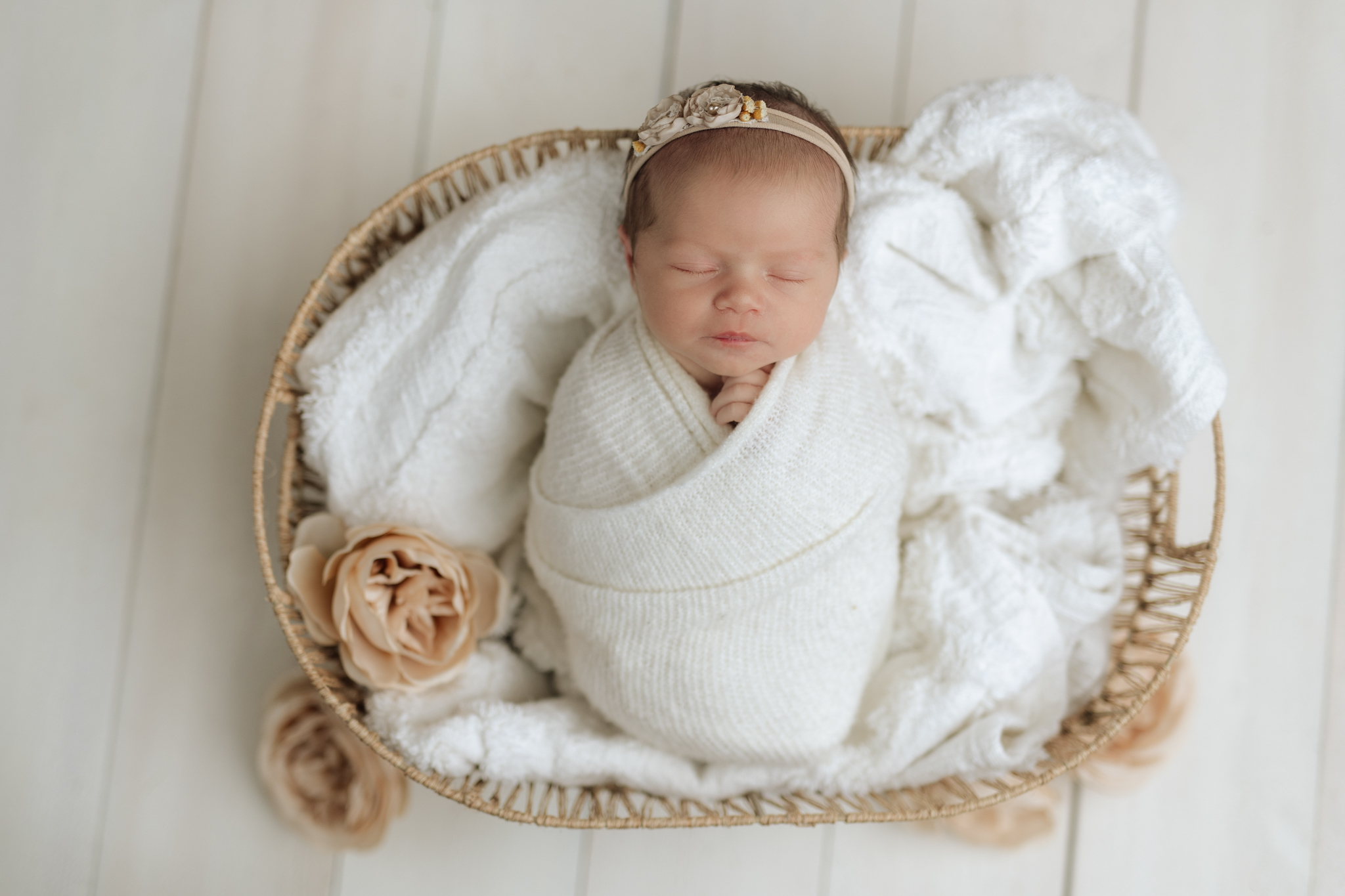 white and cream newborn photo shoot in Pittsburgh 